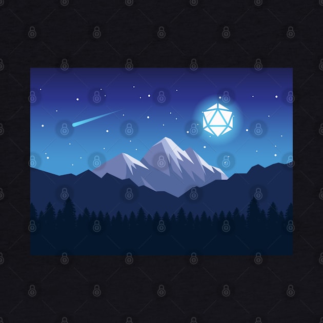 Snowy Cold Night Shooting Stars D20 Dice Moon Landscape by pixeptional